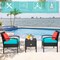 Costway 3PCS Patio Rattan Furniture Set Storage Table Cushioned Sofa Deck Red\Turquoise\White